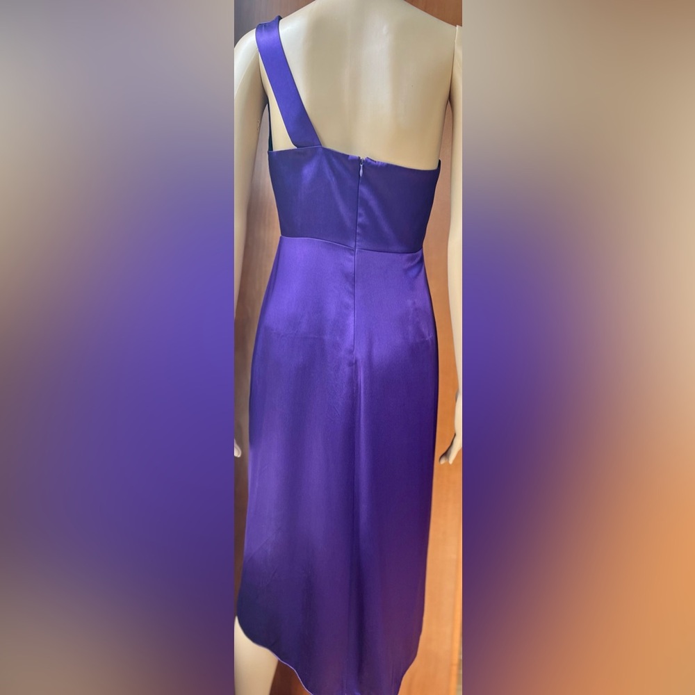 NWOT ELLIE TAHARI Purple One Shoulder Silk Bodycon Pleated Knee Length Dress Sz4 - Picture 4 of 7